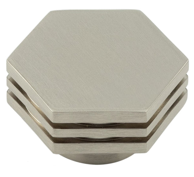 This is an image showing the Hoxton - Nile SB 40mm Hex Cupboard Knob With Step Detail available to order from Trade Door Handles in Kendal