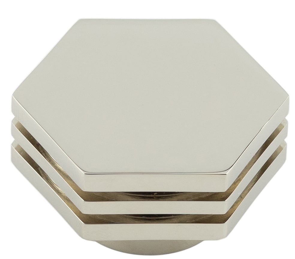 Frelan Hardware Cabinet Hardware Polished Nickel / Cabinet Knobs / 40mm Dia. Hoxton - Nile PN 40mm Hex Cupboard Knob With Step Detail