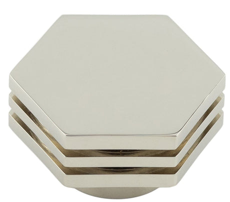 Frelan Hardware Cabinet Hardware Polished Nickel / Cabinet Knobs / 40mm Dia. Hoxton - Nile PN 40mm Hex Cupboard Knob With Step Detail