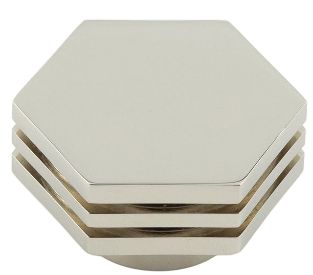 Frelan Hardware Cabinet Hardware Polished Nickel / Cabinet Knobs / 40mm Dia. Hoxton - Nile PN 40mm Hex Cupboard Knob With Step Detail