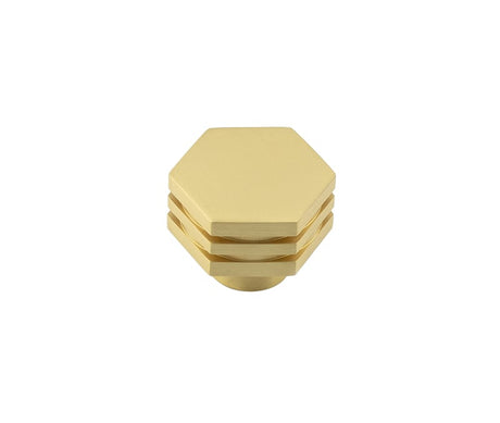 Frelan Hardware Cabinet Hardware Satin Brass / Cabinet Knobs / 30mm Dia. Hoxton - Nile SB 30mm Hex Cupboard Knob With Step Details