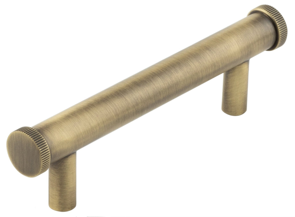 Frelan Hardware Cabinet Hardware Antique Brass / Cabinet Pull Handles / 96mm c/c Hoxton - Thaxted AB 96mm Line Knurled End Caps Cabinet handles