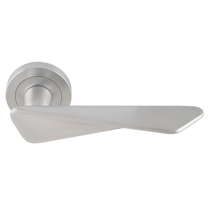 High quality image of Manital - Intona Lever on Round Rose - Satin Chrome | Sku. in5sc | Trade Door Handles.