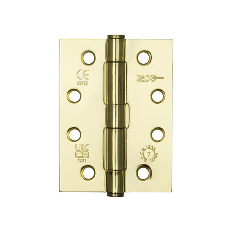 High quality image of Frelan - Jedo Grade 7 Steel Heavy Duty Button Tip Hinges 102x76x2.5mm Electro Brassed Sku. J451BT-EB