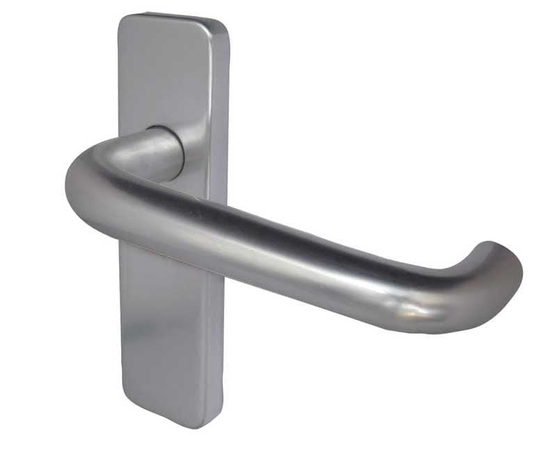 High quality image of Frelan - 19mm Round Bar Door Handle on Latchplate Satin Anodised Aluminium | Sku. j4671b | available to order from Trade Door Handles in Kendal.