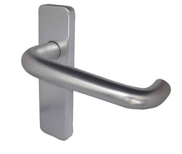 High quality image of Frelan - 19mm Round Bar Door Handle on Latchplate Satin Anodised Aluminium | Sku. j4671b | available to order from Trade Door Handles in Kendal.