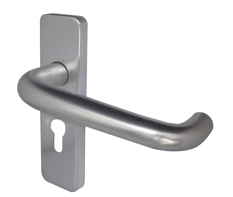 This is an image showing the Frelan - 19mm Round Bar Door Handle on Euro Profile Lockplate Satin Anodised Alu available to order from Trade Door Handles in Kendal