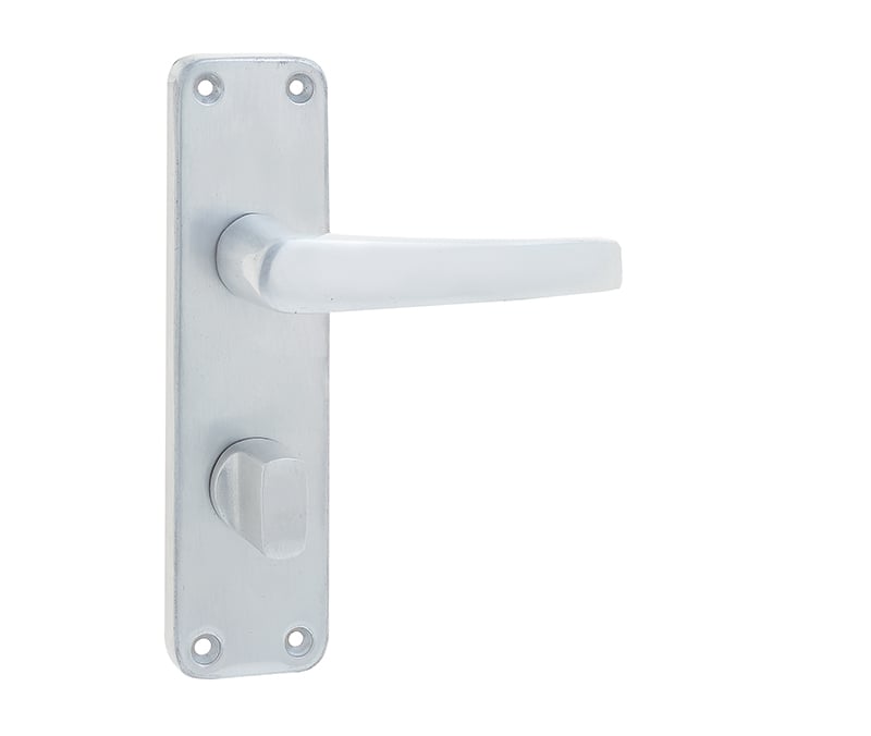 This is an image showing the Frelan - Contract Door Handle on Bathroom Plate Satin Anodised Aluminium available to order from Trade Door Handles in Kendal