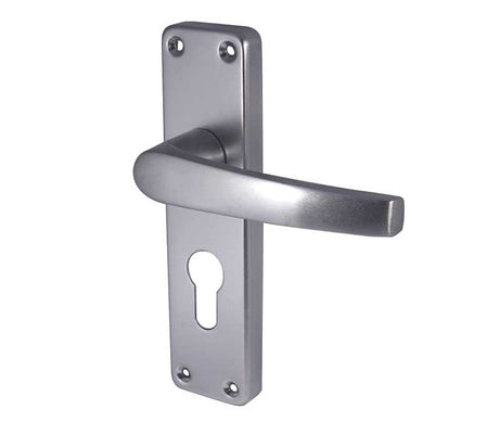 This is an image showing the Frelan - Contract Door Handle on Euro Profile Lockplate Satin Anodised Aluminium available to order from Trade Door Handles in Kendal