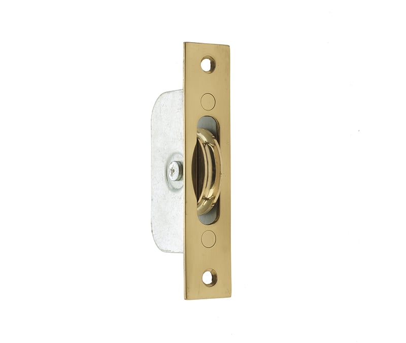 This is an image showing the Frelan - Brass Roller Sash Axel Pulley - Polished Brass available to order from Trade Door Handles in Kendal