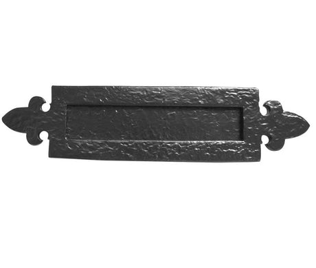 This is an image showing the Frelan - Fleur De Lys Letterplate 350 x 84mm - Antique Black available to order from Trade Door Handles in Kendal