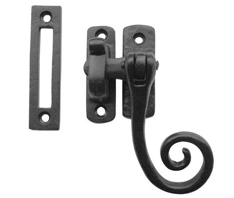 This is an image showing the Frelan - Monkey Tail Casement Fastener Hook & Mortice Plate - Antique Black available to order from Trade Door Handles in Kendal