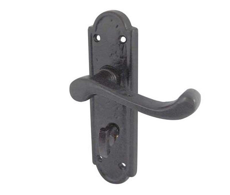 This is an image showing the Frelan - Turnberry Bathroom Lock Handles on Backplate - Antique Black available to order from Trade Door Handles in Kendal