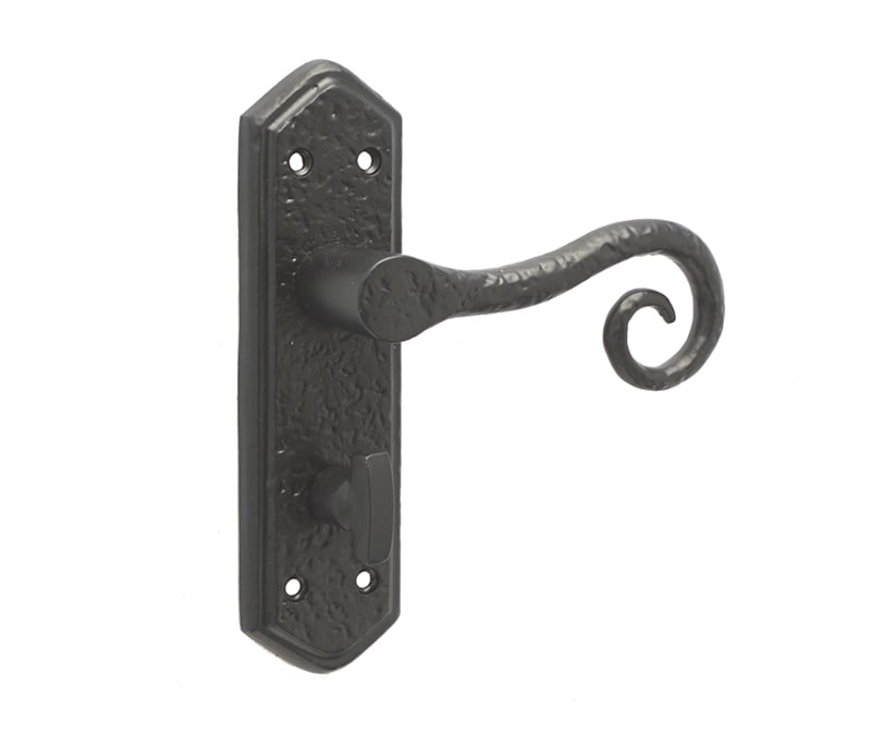 This is an image showing the Frelan - Royal Bathroom Lock Handles on Backplate - Antique Black available to order from Trade Door Handles in Kendal