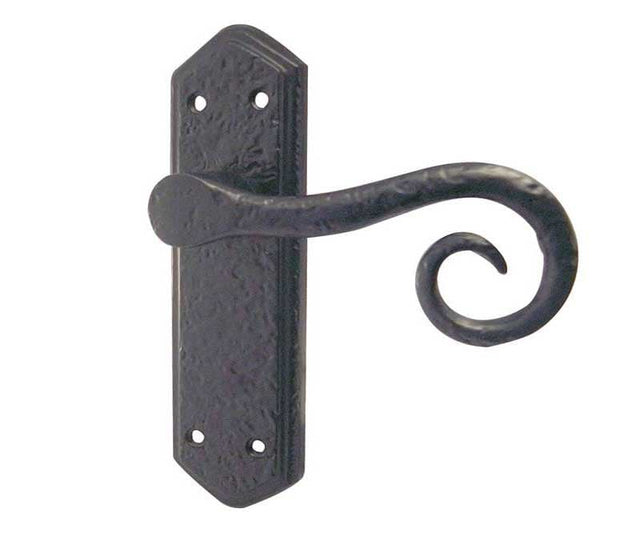 This is an image showing the Frelan - Royal Lever Latch Handles on Backplate - Antique Black available to order from Trade Door Handles in Kendal