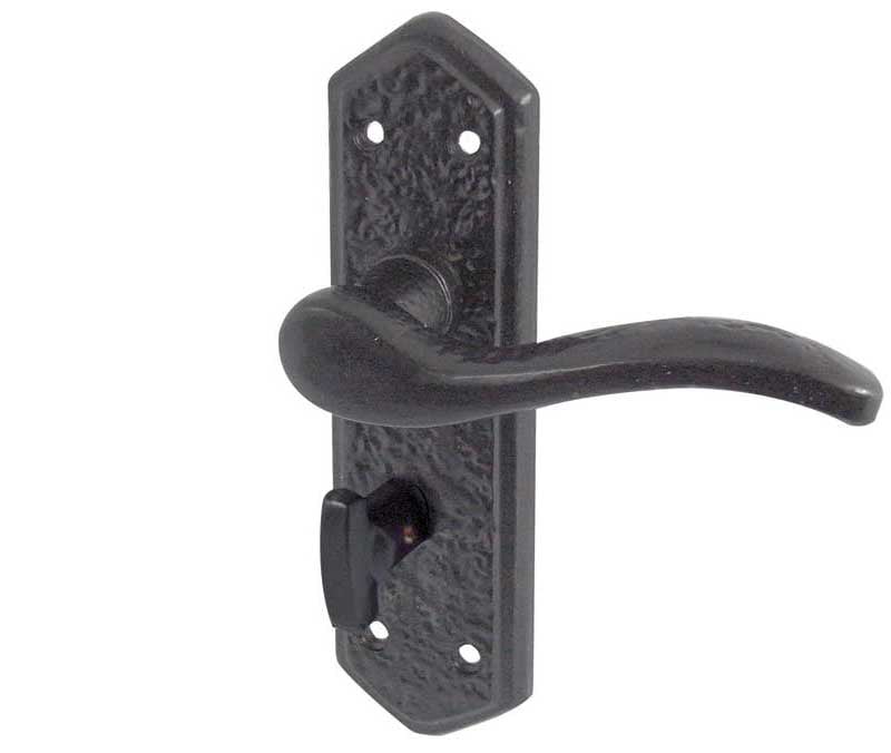 This is an image showing the Frelan - Wentworth Bathorom Lock Handles on Backplate - Antique Black available to order from Trade Door Handles in Kendal