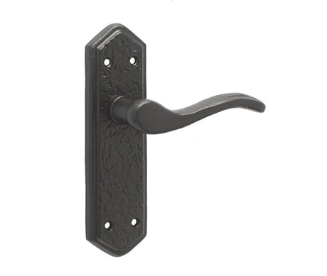 This is an image showing the Frelan - Wentworth Lever Latch Handles on Backplate - Antique Black available to order from Trade Door Handles in Kendal