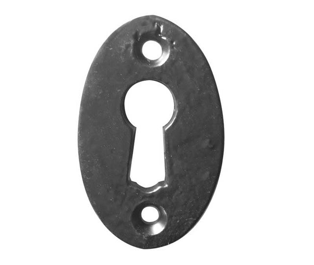 This is an image showing the Antique Black - 50mm Oval Escutcheon available to order from Trade Door Handles in Kendal