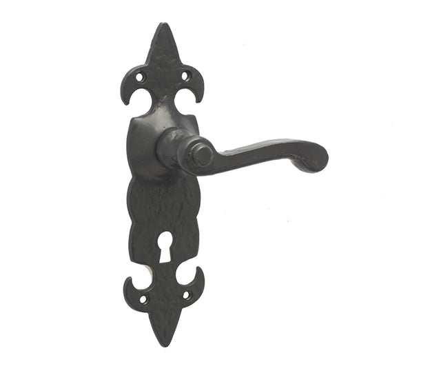 High quality image of Frelan - Fleur De Lys Suite Door Handle on lockplate Black Sku. JAB83