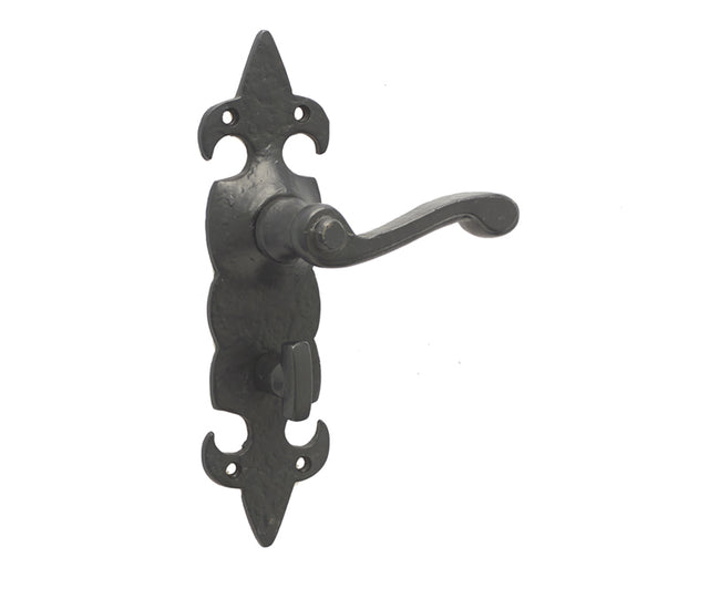 High quality image of Frelan - Fleur De Lys Suite Door Handle on Bathroom Plate Black Sku. JAB83B