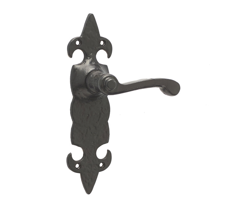 High quality image of Frelan - Fleur De Lys Suite Door Handle on Latchplate Black Sku. JAB84