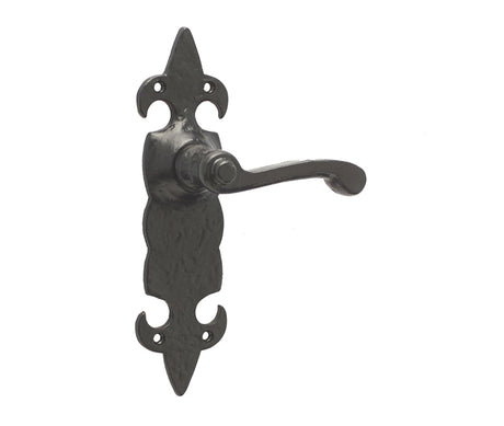 High quality image of Frelan - Fleur De Lys Suite Door Handle on Latchplate Black Sku. JAB84