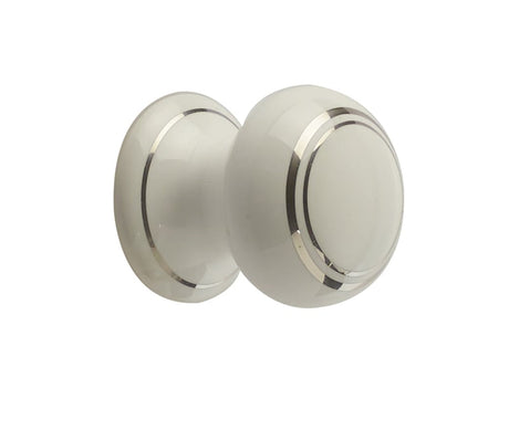 High quality image of Frelan - Porcelain 38mm Dia. Cabinet Knob - White/Silver Line | Sku. jc34 | available to order from Trade Door Handles in Kendal.