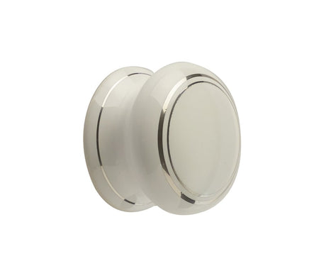 High quality image of Frelan - Porcelain 32mm Dia. Cabinet Knob - White/Silver Line | Sku. jc35 | available to order from Trade Door Handles in Kendal.