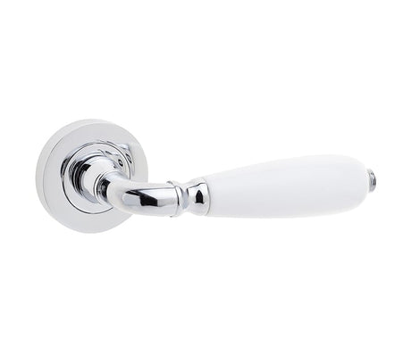 This is an image showing the Frelan - Oxford Handle on Rose Polished Chrome & White Porcelain available to order from Trade Door Handles in Kendal