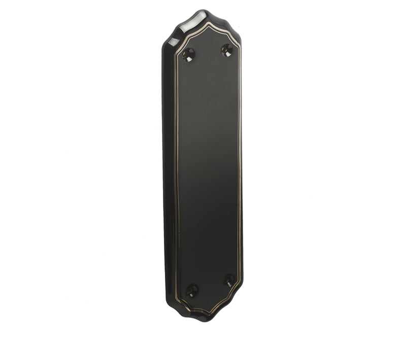 High quality image of Frelan - Black Goldline Finger Plate 380 x 75mm | Sku. jc71 | available to order from Trade Door Handles in Kendal.