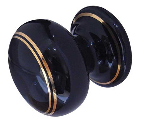 High quality image of Frelan - Porcelain 50mm Dia. Cabinet Knob - Black/Gold Line | Sku. jc76 | available to order from Trade Door Handles in Kendal.
