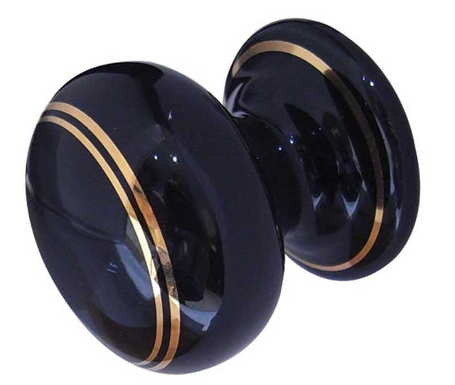 High quality image of Frelan - Porcelain 50mm Dia. Cabinet Knob - Black/Gold Line | Sku. jc76 | available to order from Trade Door Handles in Kendal.