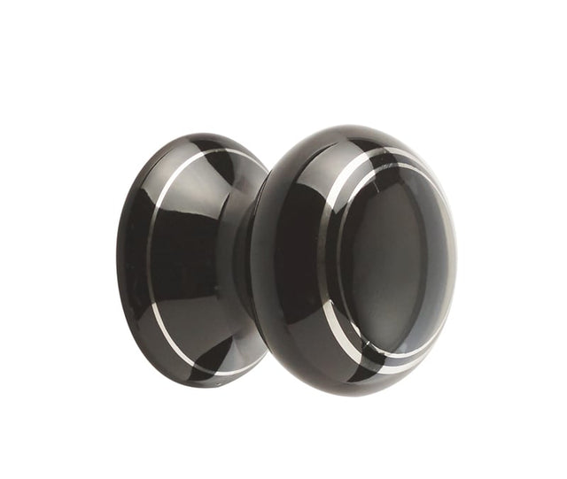 High quality image of Frelan - Porcelain 38mm Dia. Cabinet Knob - Black/Silver Line | Sku. jc84 | available to order from Trade Door Handles in Kendal.