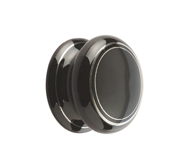 High quality image of Frelan - Porcelain 32mm Dia. Cabinet Knob - Black/Silver Line | Sku. jc85 | available to order from Trade Door Handles in Kendal.