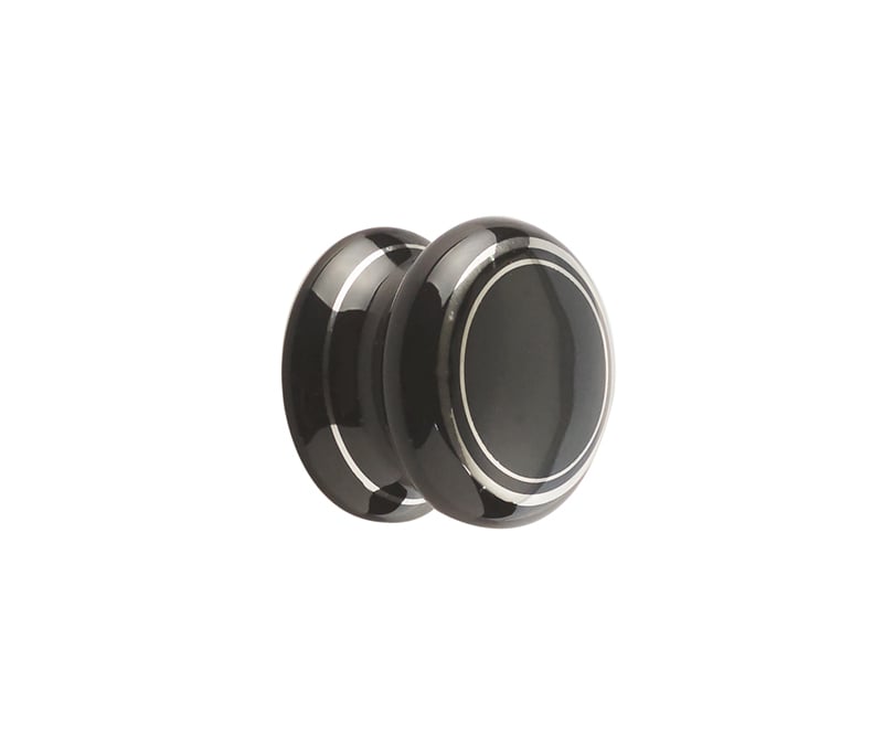 High quality image of Frelan - Porcelain 50mm Dia. Cabinet Knob - Black/Silver Line | Sku. jc86 | available to order from Trade Door Handles in Kendal.