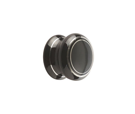 High quality image of Frelan - Porcelain 50mm Dia. Cabinet Knob - Black/Silver Line | Sku. jc86 | available to order from Trade Door Handles in Kendal.