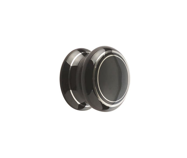 High quality image of Frelan - Porcelain 50mm Dia. Cabinet Knob - Black/Silver Line | Sku. jc86 | available to order from Trade Door Handles in Kendal.