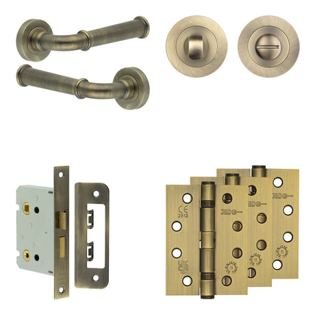 High quality image of Frelan - Complete Classic Door Handle Pack - Bathroom - Antique Brass Sku. JE-A6A3-AB