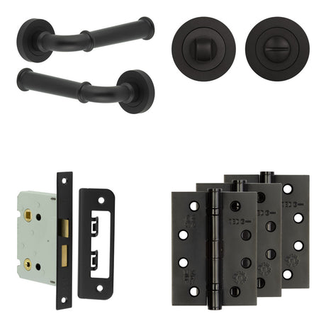 High quality image of Frelan - Complete Classic Door Handle Pack - Bathroom - Black Sku. JE-A6A3-MB