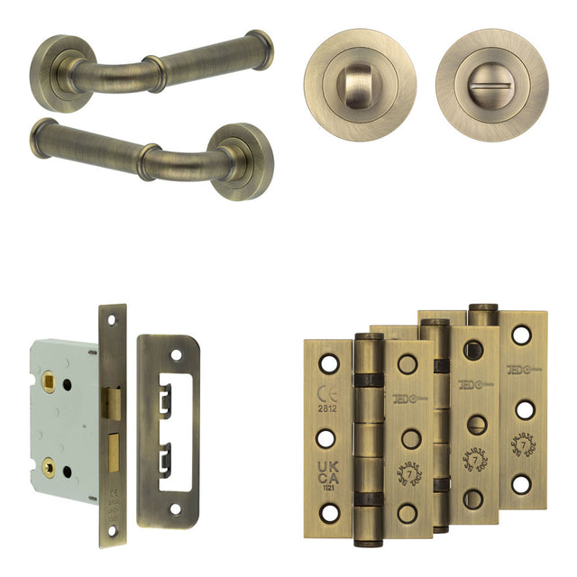 High quality image of Frelan - Complete Classic Door Handle Pack - Bathroom - Antique Brass Sku. JE-A6B3-AB