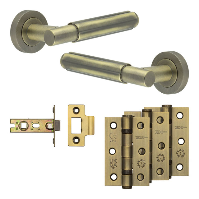 High quality image of Frelan - Complete Bloom Door Handle Pack - Internal Doors - Antique Brass Sku. JE-B1B-AB