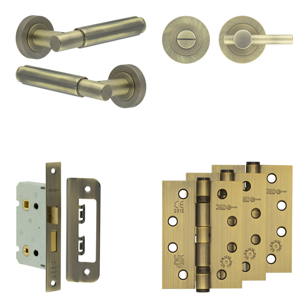 High quality image of Frelan - Complete Bloom Door Handle Pack - Bathroom - Antique Brass Sku. JE-B5A2-AB