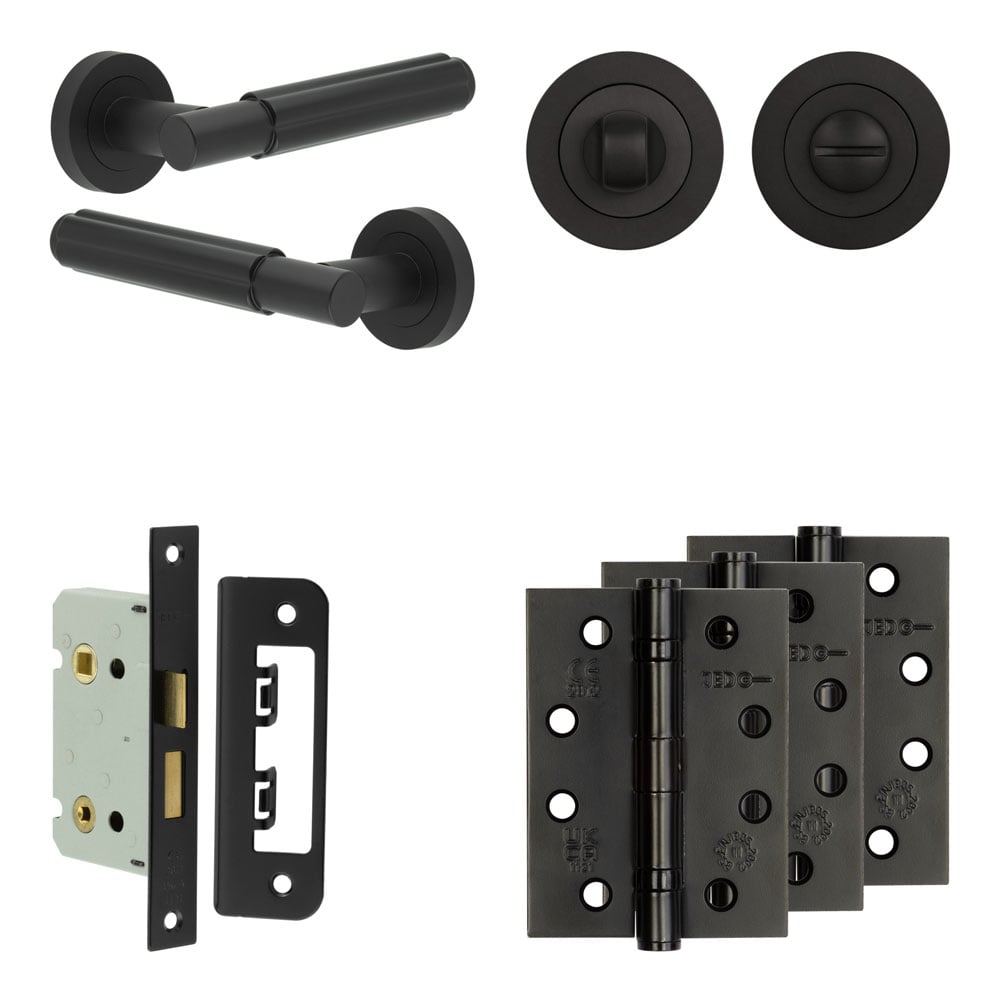 High quality image of Frelan - Complete Bloom Door Handle Pack - Bathroom - Black Sku. JE-B5A3-MB