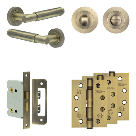 High quality image of Frelan - Complete Bloom Door Handle Pack - Bathroom - Antique Brass Sku. JE-B6A3-AB