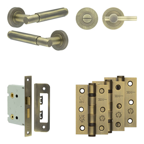 High quality image of Frelan - Complete Bloom Door Handle Pack - Bathroom - Antique Brass Sku. JE-B6B2-AB