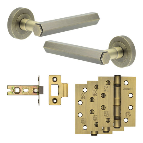High quality image of Frelan - Complete Hex Door Handle Pack - Internal Doors - Antique Brass Sku. JE-C1A-AB