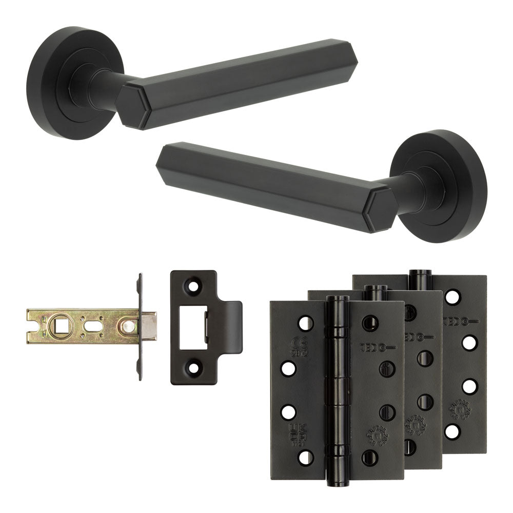 High quality image of Frelan - Complete Hex Door Handle Pack - Internal Doors - Black Sku. JE-C2A-MB
