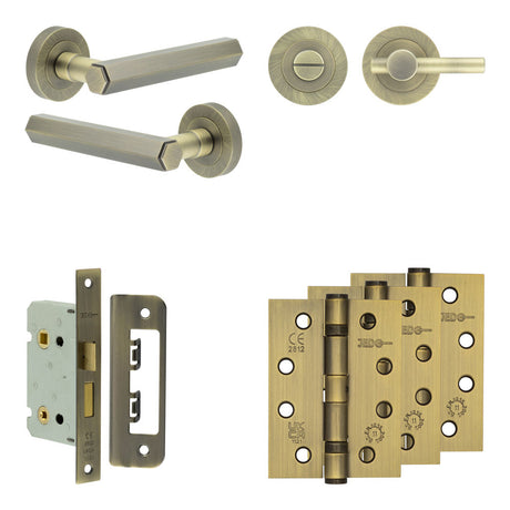 High quality image of Frelan - Complete Hex Door Handle Pack - Bathroom - Antique Brass Sku. JE-C5A2-AB
