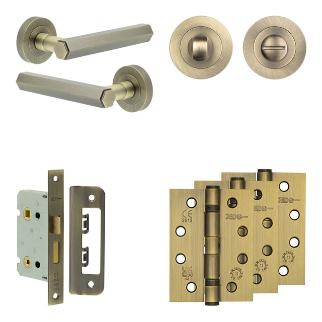 High quality image of Frelan - Complete Hex Door Handle Pack - Bathroom - Antique Brass Sku. JE-C5A3-AB