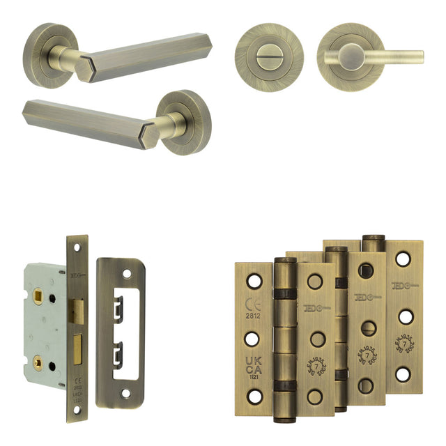 High quality image of Frelan - Complete Hex Door Handle Pack - Internal Doors - Antique Brass Sku. JE-C5B2-AB